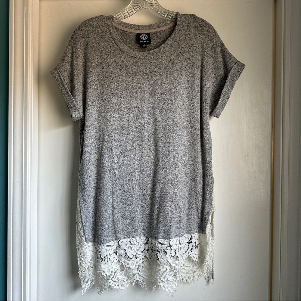 Gray Lace Hem Women's Top